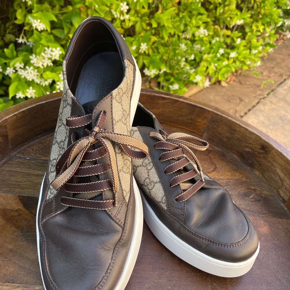 Gucci- Men Leather  Monogram Sneaker.